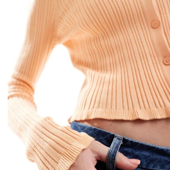 ASOS DESIGN Button Front Cardigan Frill Peach Women's XS - Picture 2 of 6